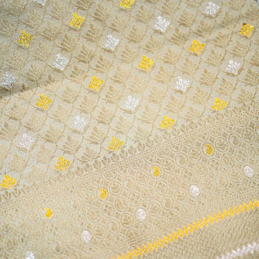 Self Silk Khaddi - White & golden