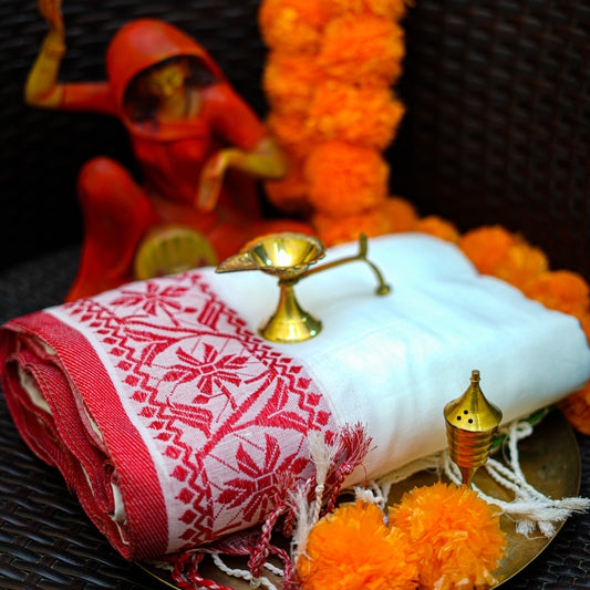 Handloom - Red & Off White