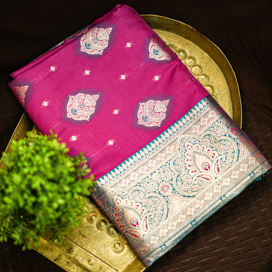 Benarasi - Rani Pink with Golden Paar