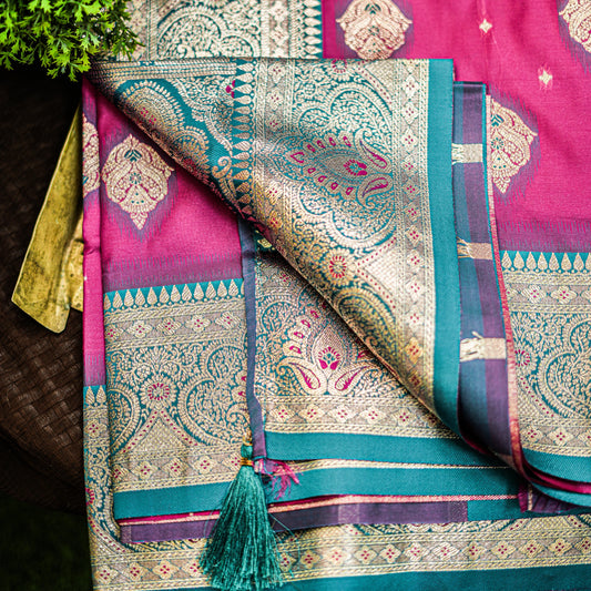 Benarasi - Rani Pink with Golden Paar