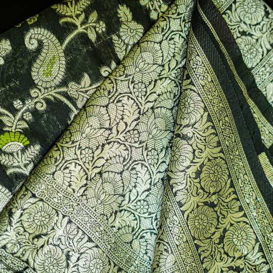 Linen Pashmina Khadi - Black & Silver