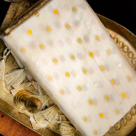 Self Silk Khaddi - White & golden